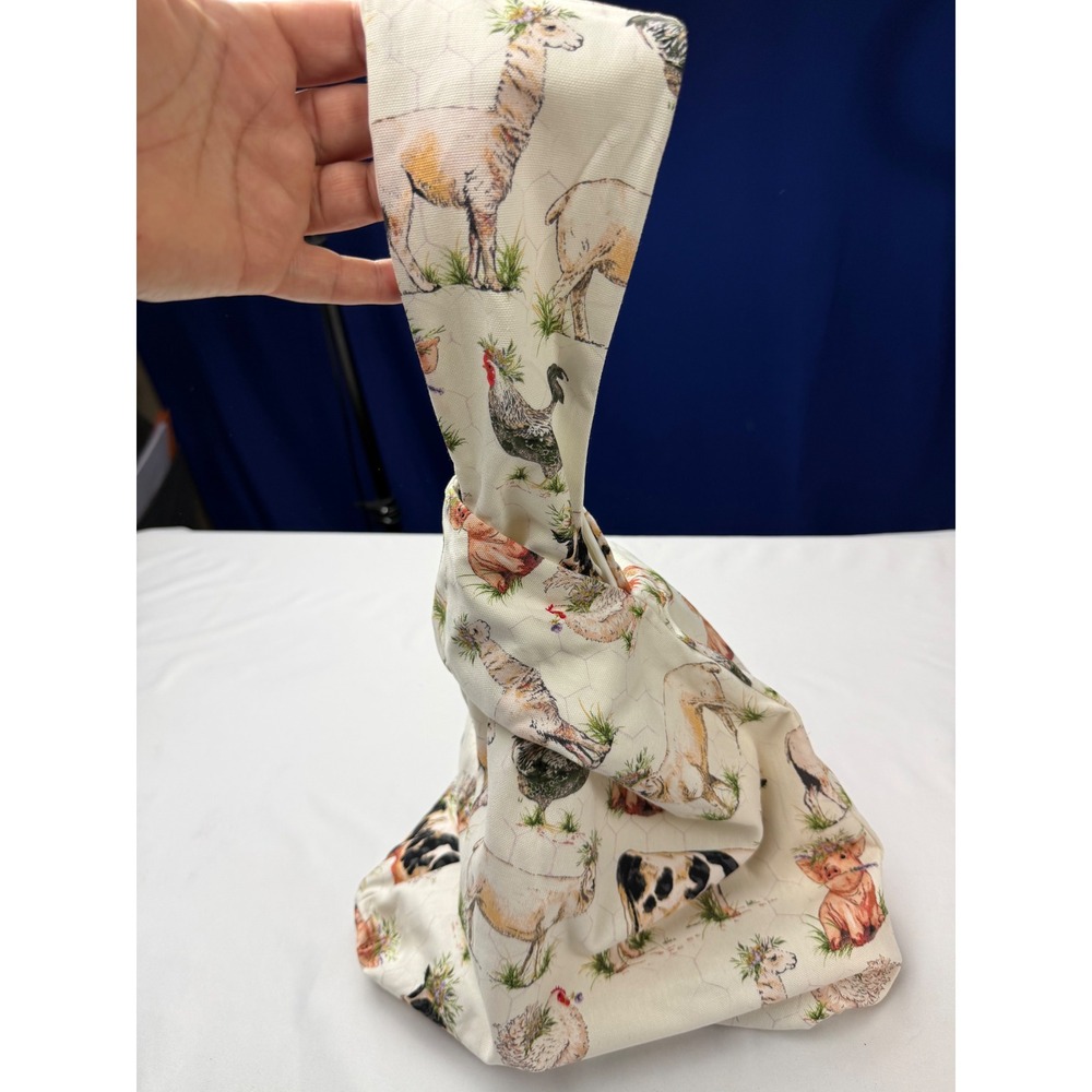 Farm Animal Japanese Knot Bag Wristlet Cottagecore Llama Cow Pig Chicken tote